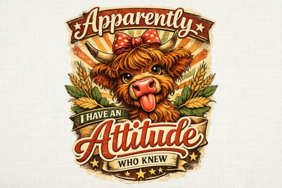 Download Retro Funny Highland Cow Attitude PNG - Premium Resources